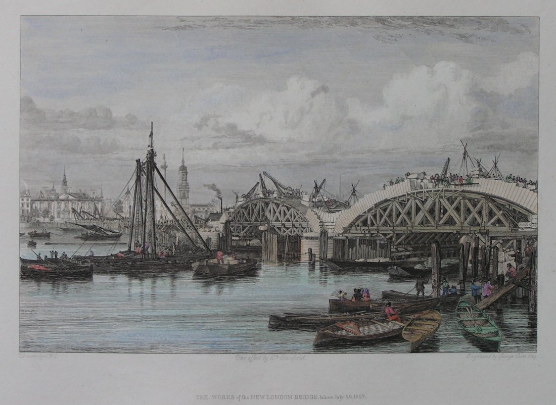 Print - The Works of the New London Bridge taken July 28 1827 - Cooke